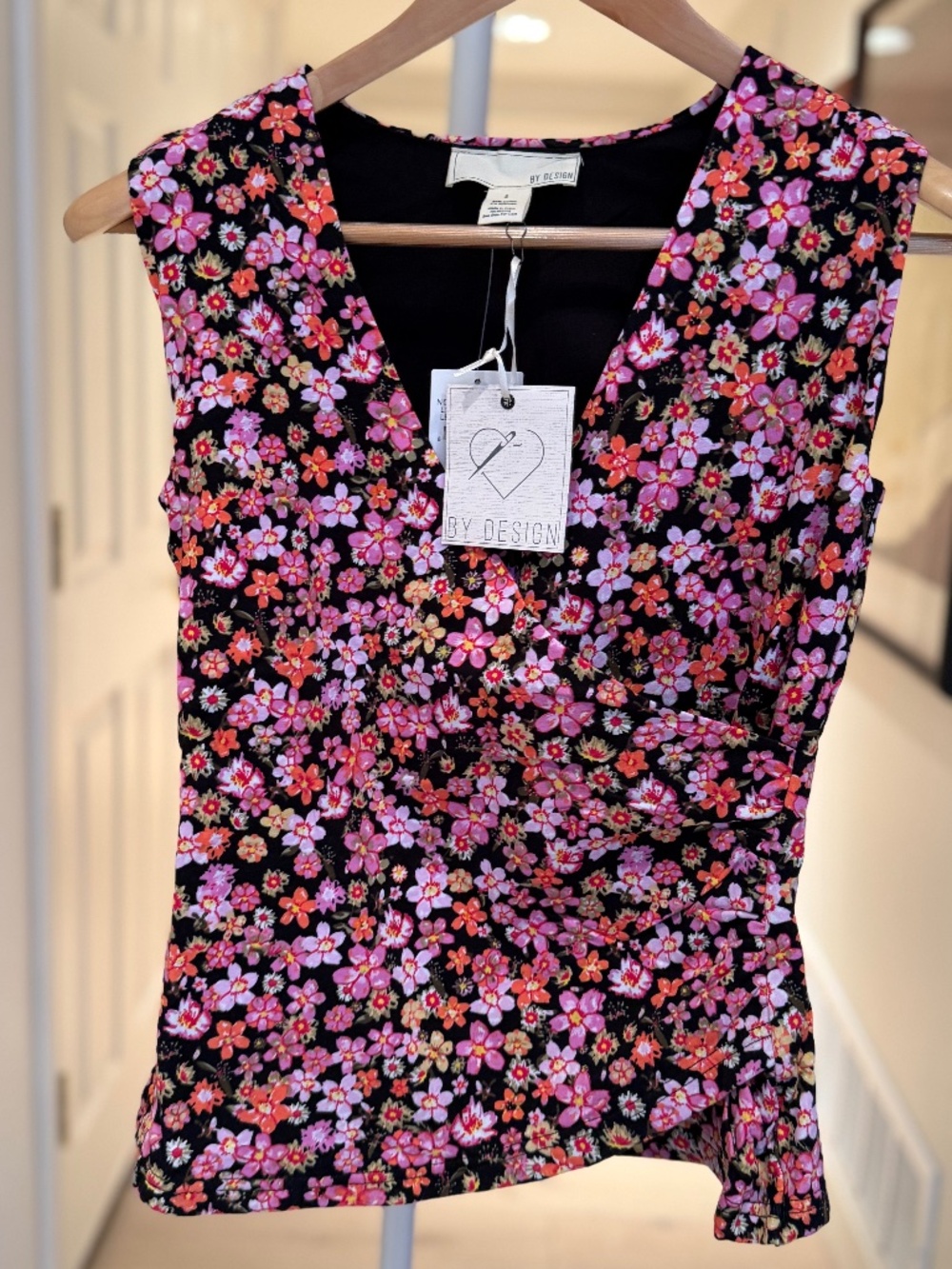 NWT By Design Floral Faux Wrap Top Small